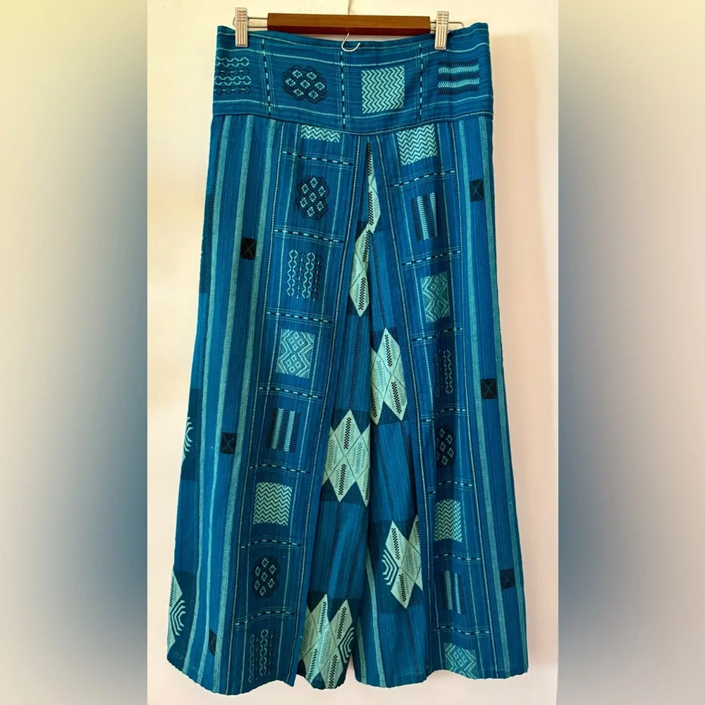 Cropped cotton palazzo pant in beautiful woven fabric Elastic Back L Adorable - Picture 1 of 7